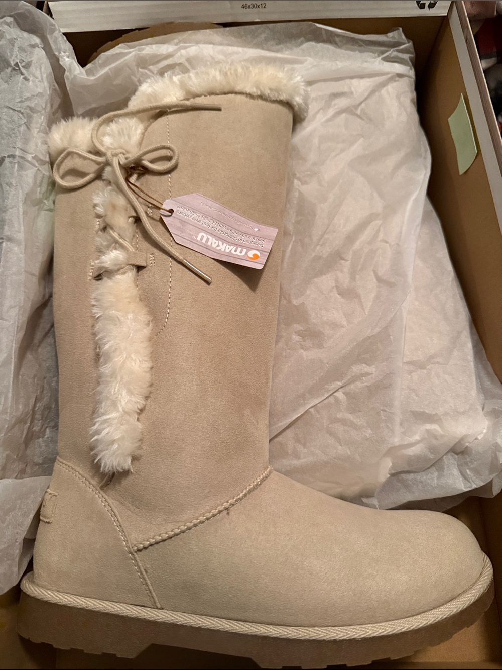 Muk Luks Cream Tall Faux-Suede Faux-Fur Lace-Back Winter Boots
